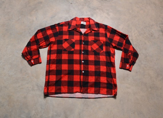 vintage 60s Big Donlin flannel shirt red black pl… - image 1