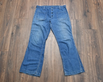 vintage 60s 70s sailor style bellbottom jeans soft distressed denim flare Liberty's Scene Jeans 36x36 36 waist