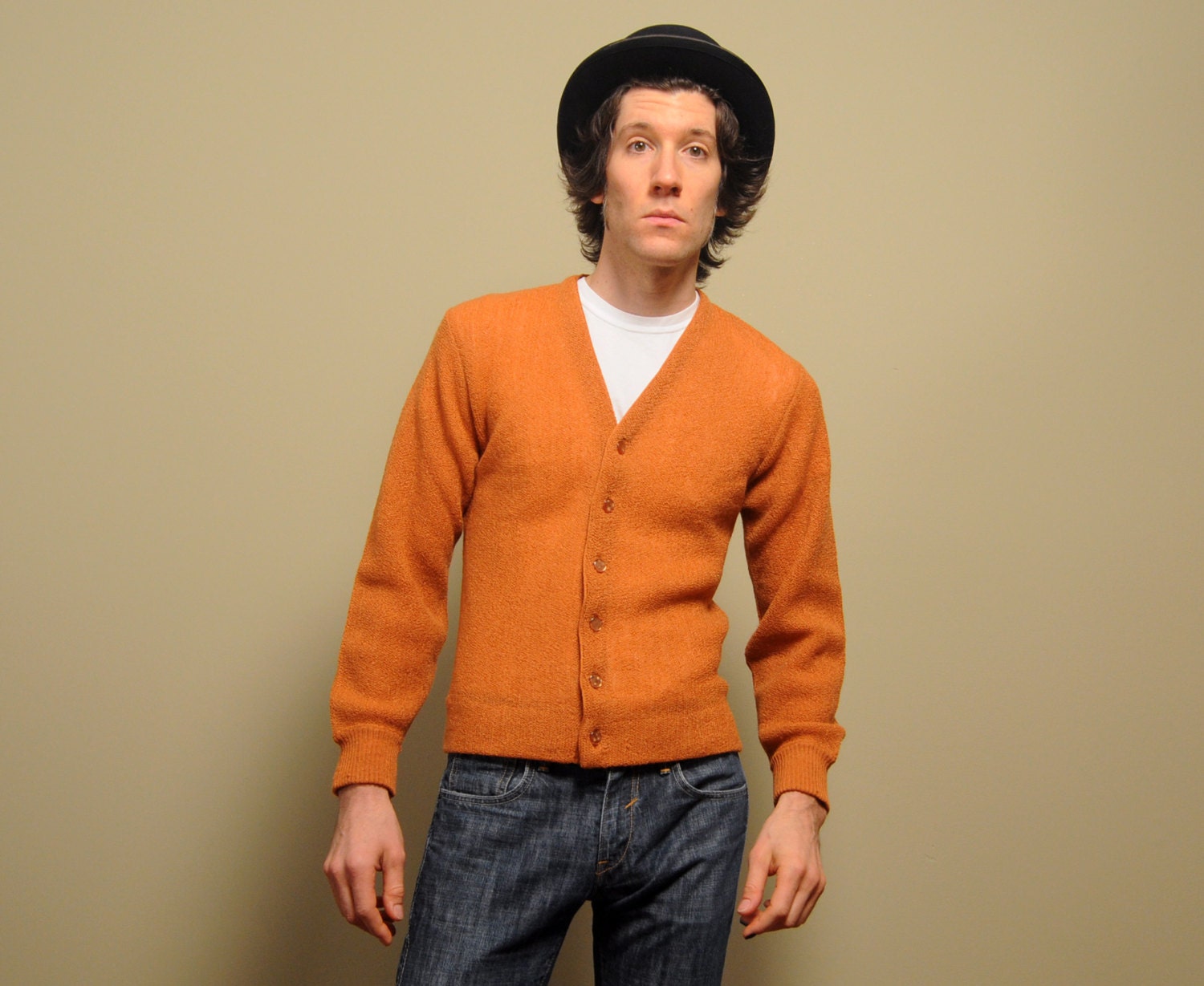 Dick Von Dyke edgeworth 60s モヘアカーディガン Vintage 60s Dick Van Dyke Cardigan Pumpkin Orange 1960 Mens 1960's