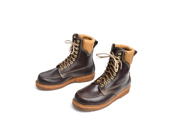 Bottes de travail vintage années 70, bout mocassin, cuir marron foncé, isolation Sub-Zero, Texas Steer, pointure homme 8