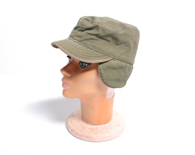 Vintage 50s US Army Cap Military Ear Flap Hat Drab Olive Green Che Hat vintage-50s-us-army-cap-military-ear-flap-hat-drab-olive-green-che-hat