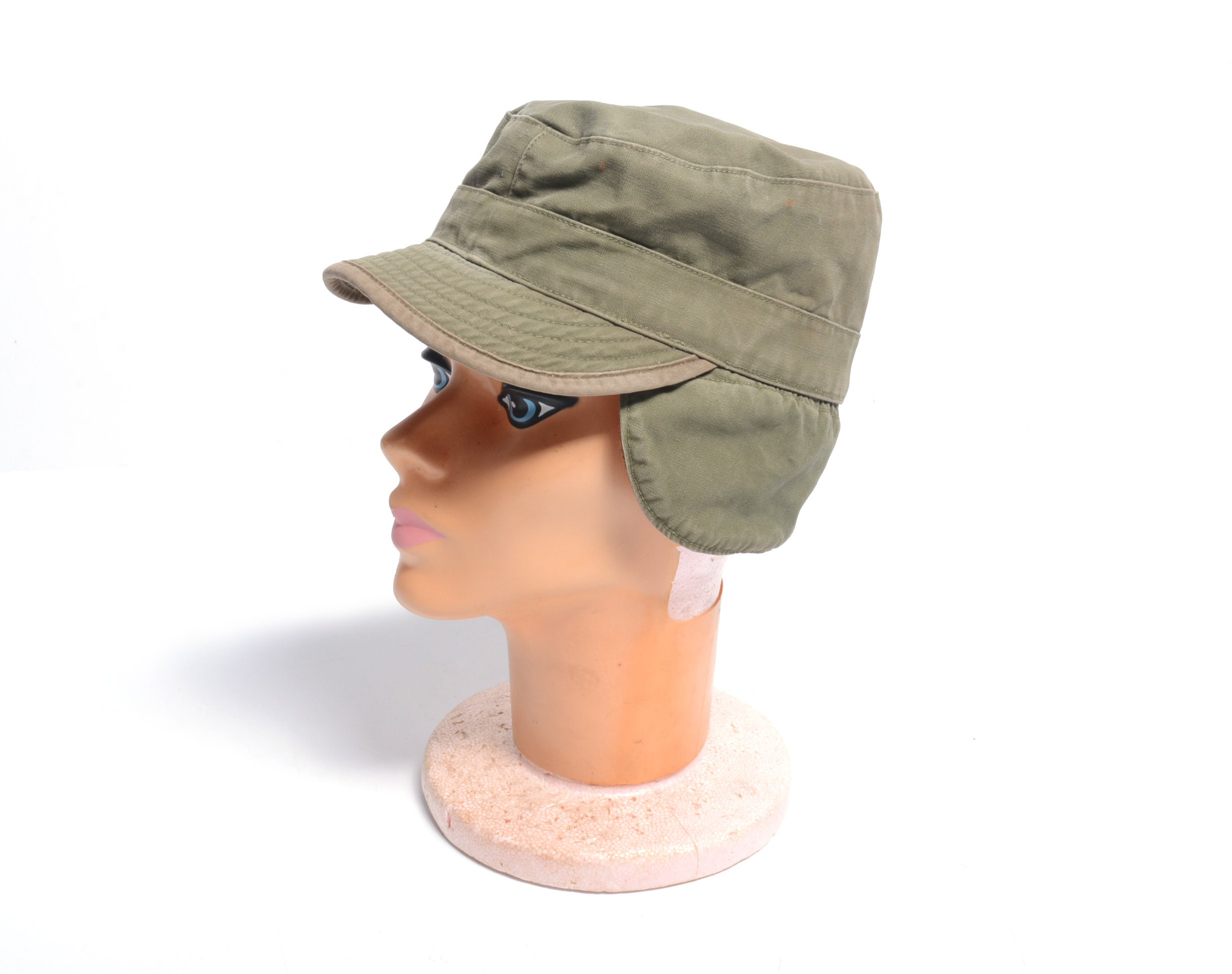 Vintage 50s Army Cap Ear Flap Hat Drab Olive Green - Etsy