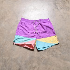 vintage 80s board shorts 1980 Hobie swim trunks pastel color block bathing suit swimsuit size 36