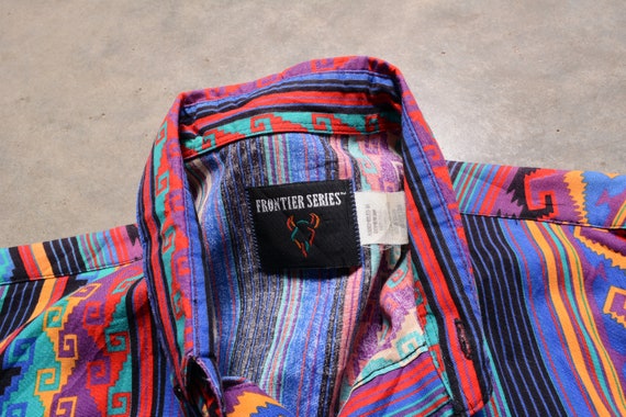 Vintage 80s 90s Frontier Series Western Shirt Rainbow Stripe