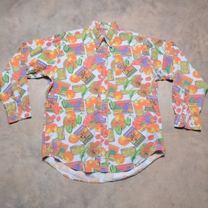 vintage 80s 90s allover print dress shirt button down Britches travel theme Paris Gran Hotel 1980 1990 men menswear L large