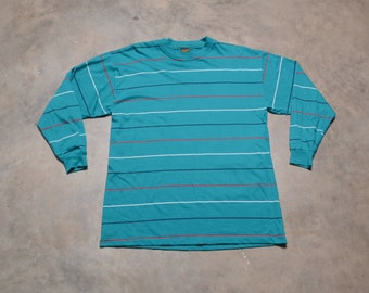 vintage 80s 90s Cross Creek stripe shirt long sleeve t-shirt teal red white Made in USA L/XL men women unisex
