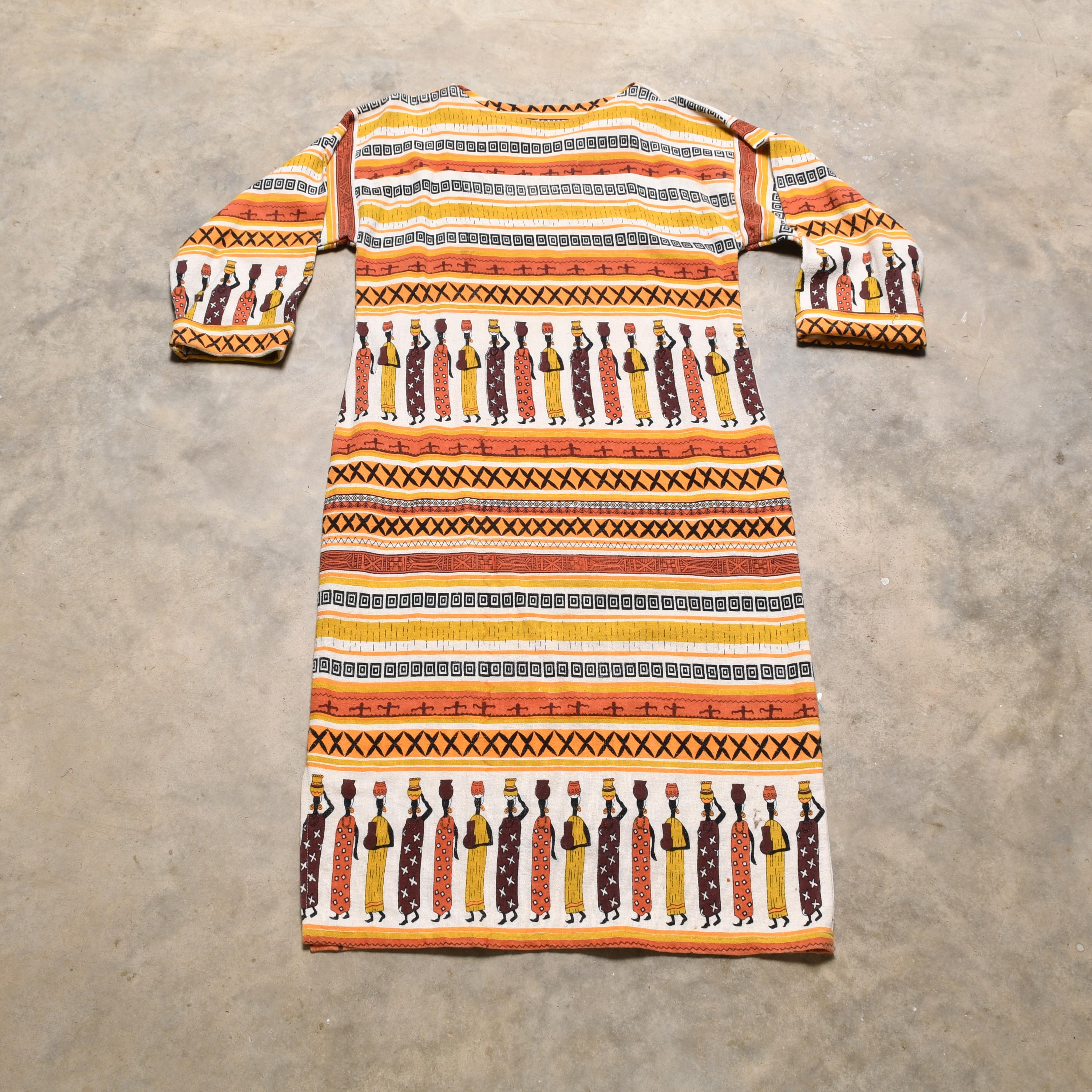 ヴィンテージ 70 年代 アフリカン ドレス ブラック ホワイト オレンジ