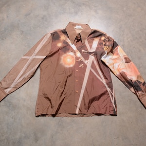 vintage 70s disco shirt allover print Nik Nik Italy airplane fighter jet war lipstick 1970 men menswear L/XL picture shirt NOS