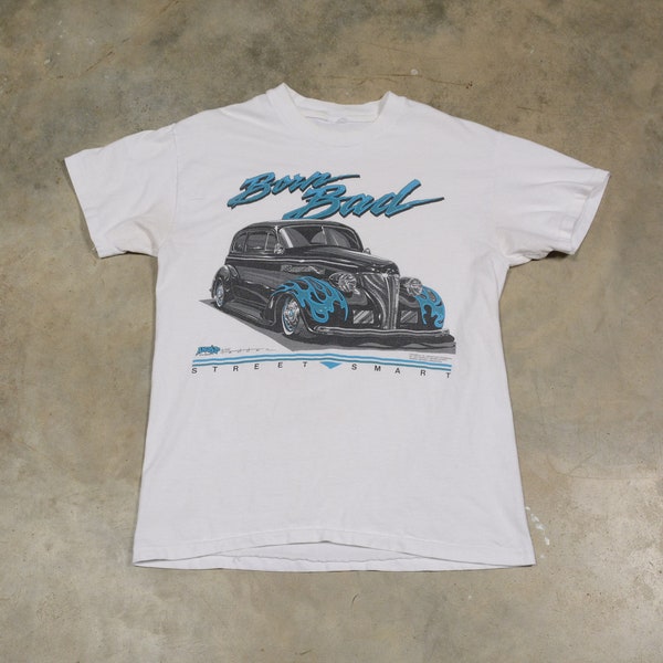 vintage 90s Hot Rod t-shirt Born Bad Street Smart men women unisex 1939 '39 Chevy Coupe tee shirt Tedder S/M