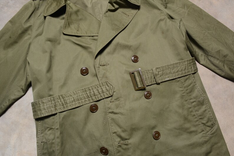 vintage 50er Jahre Armee Jacke Vollfutter Graben Gürtel Taille 1950 Korea Krieg Ära M medium Männer Frauen Unisex Bild 2