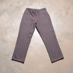 vintage 70s 80s Duxbak wool pants charcoal gray plaid red green stripe heavyweight winter hunting Malone 33 waist