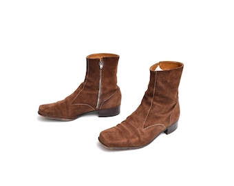 vintage 60s 70s Chelsea boots brown suede Beatle boot square toe Florsheim 11.5 Talon zipper