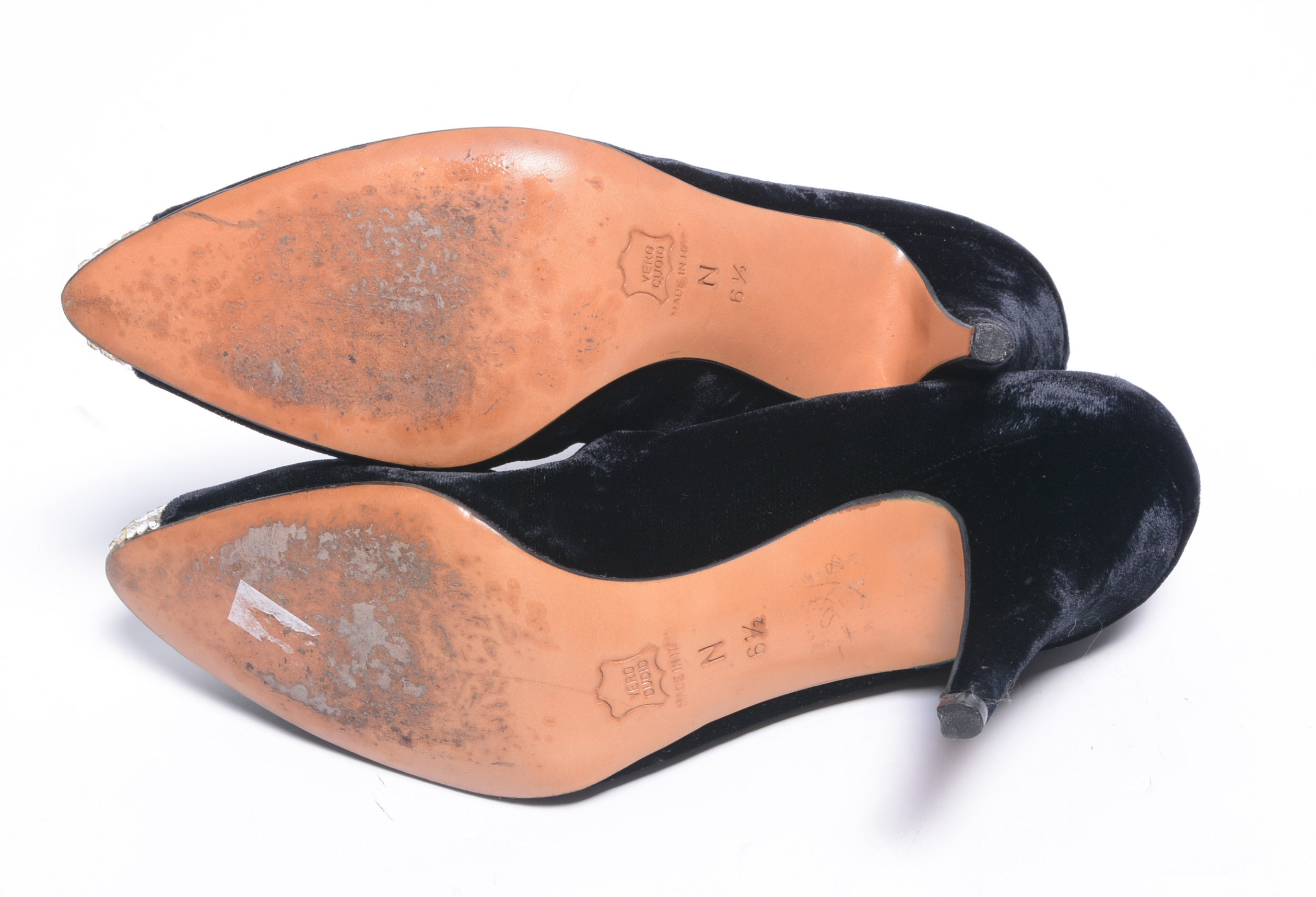 Vintage 80s Anne Klein Shoes Black Velvet Rhinestone Toe
