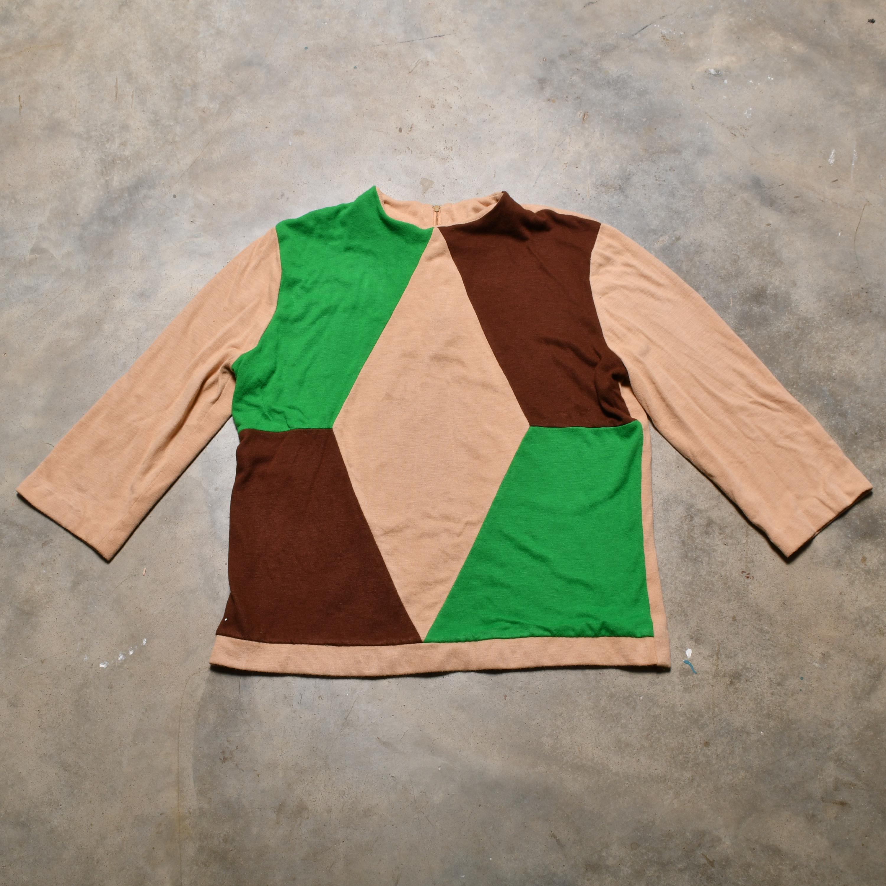 Vintage 70s Diamond Pattern Top Tan Brown Green Blouse Handmade ...