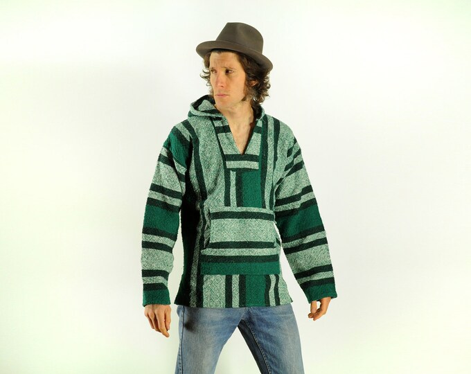 80s Drug Rug Baja Pullover Striped Hooded 90s Totally Cool Etsy