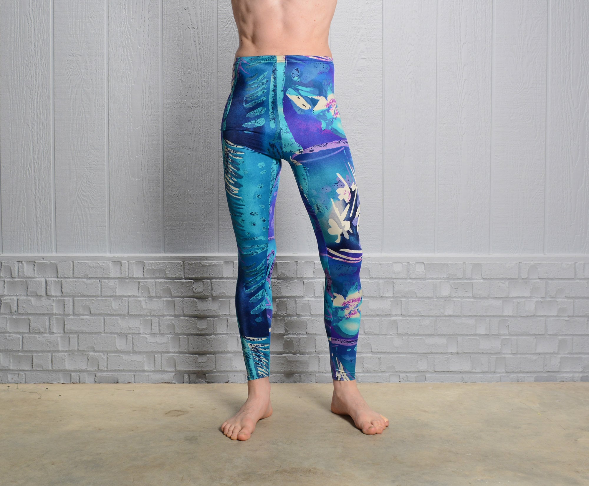 Vintage 80s 90s Tights Abstract Flower Tropical Spandex Workout Pants 1980  1990 Men Women Unisex Gym Athletic Aerobics 