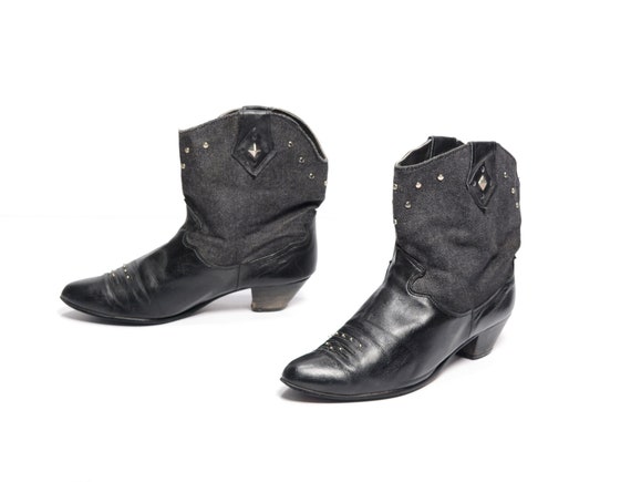 Schoenen Jongensschoenen Laarzen Vintage lederen Cowboy Laarzen Western Zwart jaren '80 