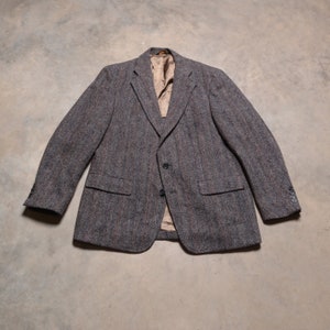 men vintage 80s sport jacket Harris Tweed Palm Beach sport charcoal gray pinstripe blazer two button 1980 menswear 41R 41