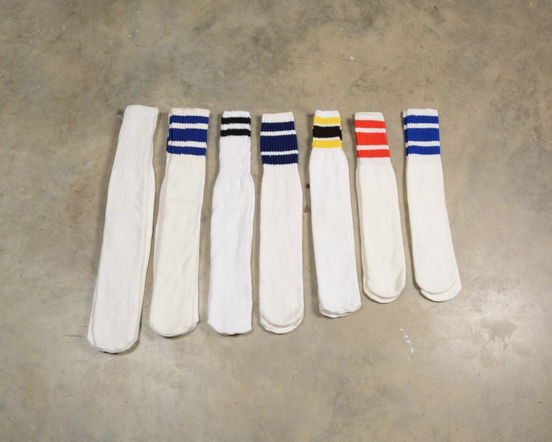Vintage 70s 80s Tube Socks Blue Red Yellow Black Stripe 1970 Etsy
