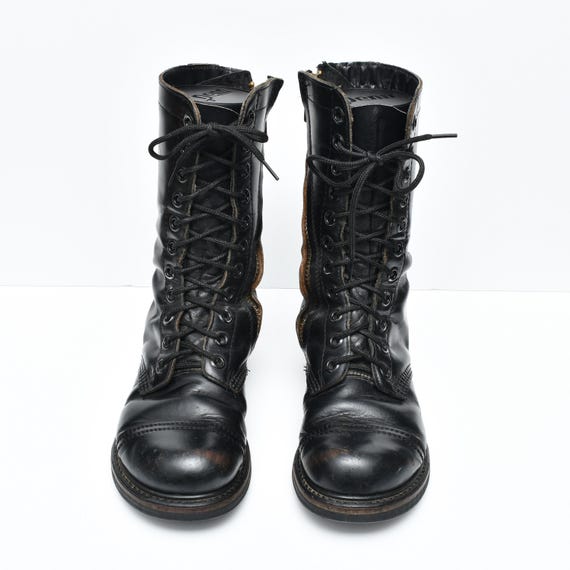 Vintage 1970\'s Men\'s Black Leather US Military Paratrooper Jump Combat Boots 8.5 Vintage 70s Combat Boots Paratrooper Jump Work Boots Zipper  main image 4