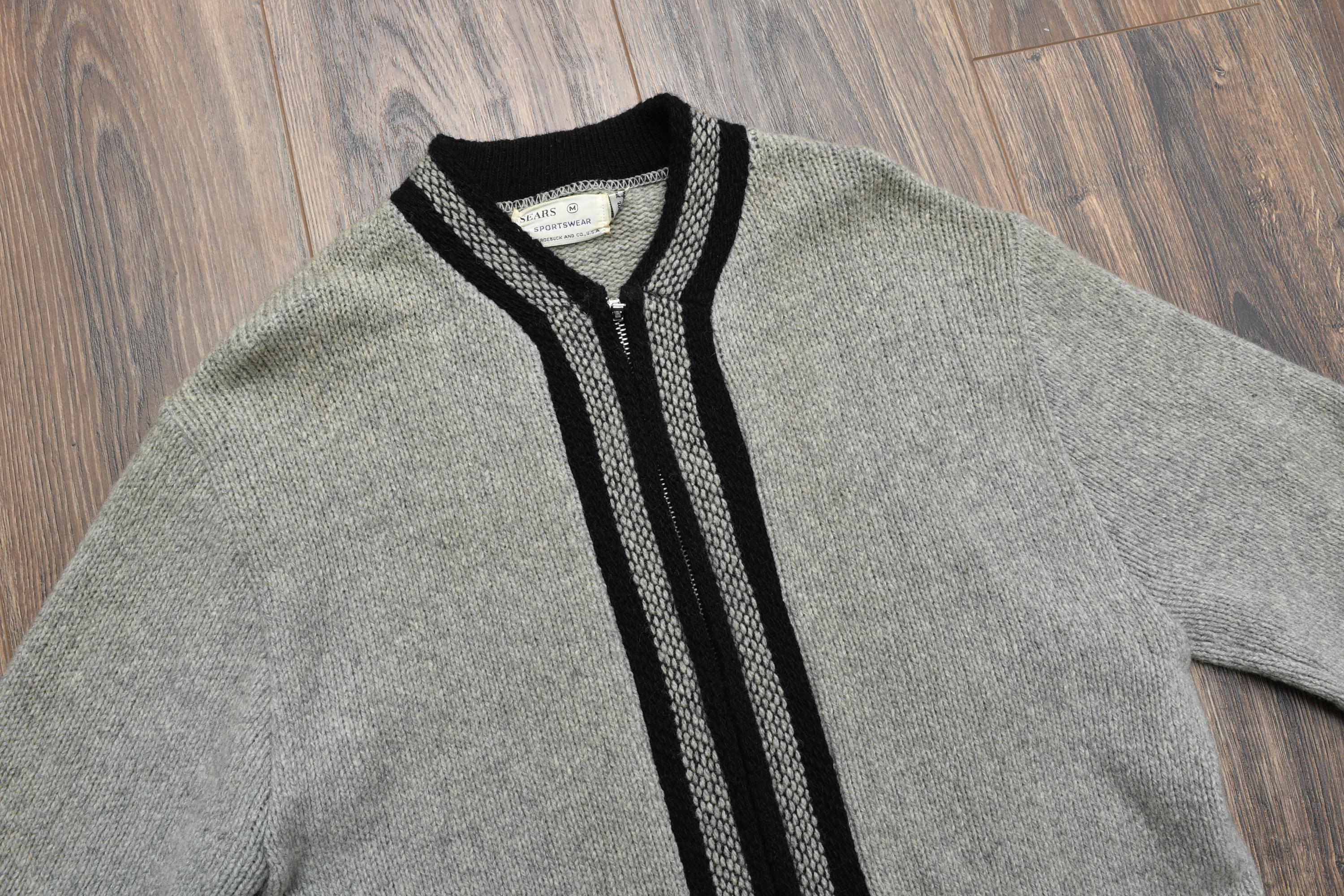 Vintage 60s Cardigan Sears Wool Zip up Sweater 1960 Men Menswear M