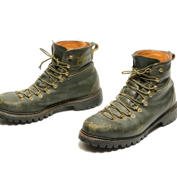 vintage Herman Survivor boots green leather logger work boots distressed rugged insulated men size 11