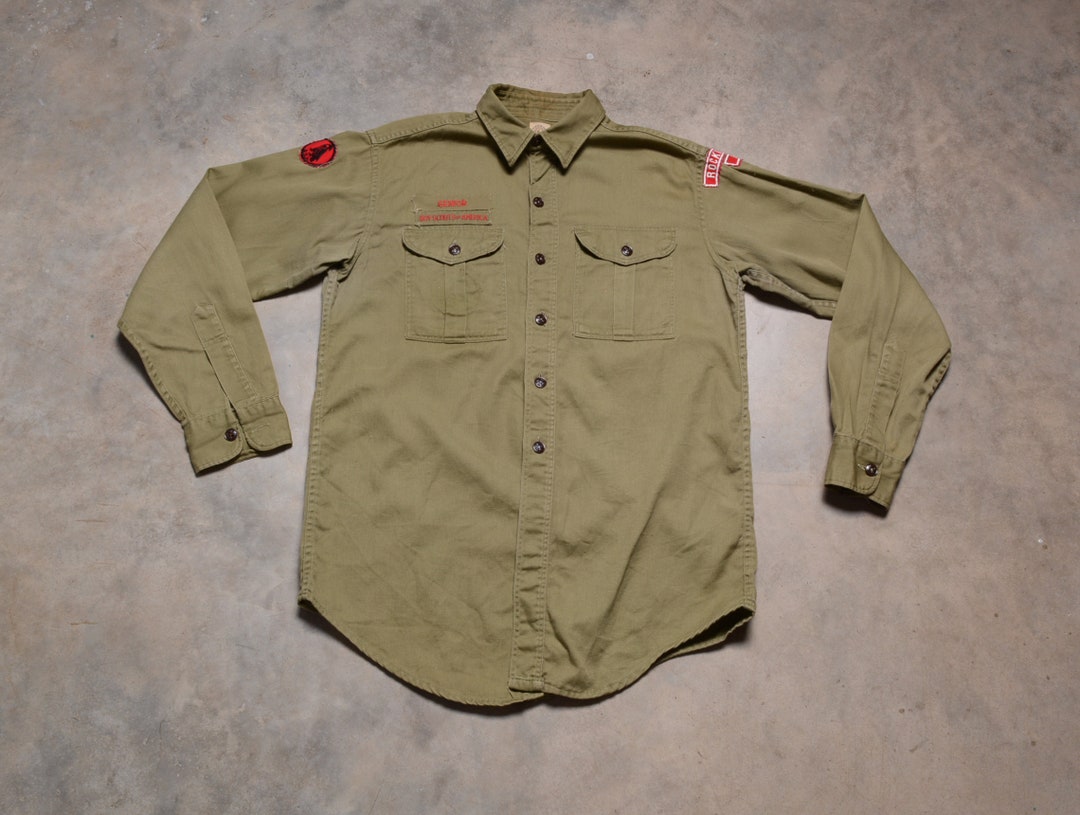 Vintage 40s 50s Boy Scouts Shirt Sanforized Olive Green Uniform