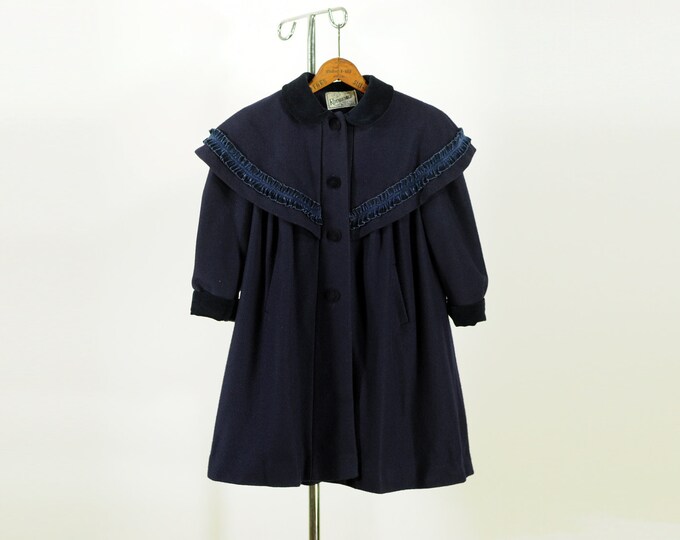 Rothschild Girl Dress Coat Navy Blue Cape Shawl Collar Velvet Ribbon