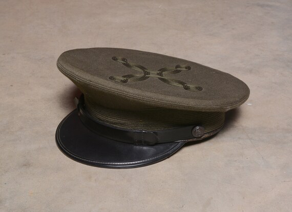 Vintage 1940s US Army Military Hat Wool Visor Cap Rattan
