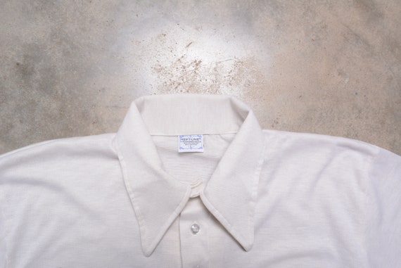 men vintage knit shirt 60s 70s off white long sle… - image 3