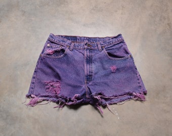 vintage 80s Levi's jean shorts 560 cutoff purple dyed denim 1980 cut off Levis 34 waist USA