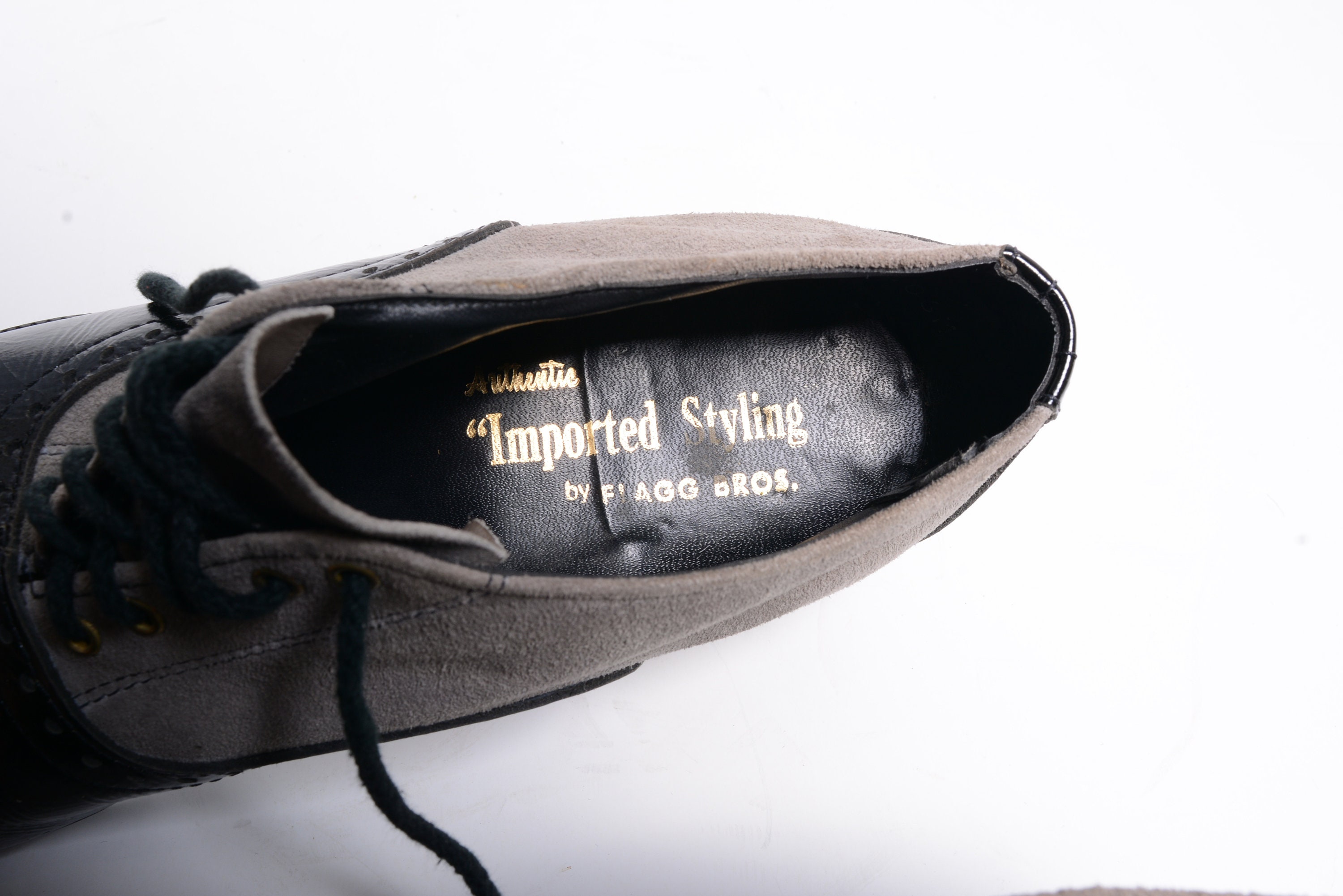 Vintage 70s Platform Shoes High Heel Gray Suede Black Patent