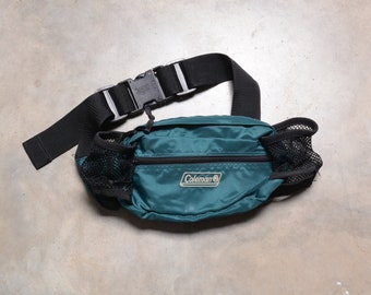 vintage Coleman hip bag bum bag fanny pack lumbar camping hiking daypack water bottle forest green