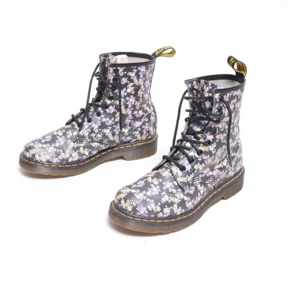 Bottes Dr. Martens Vintage Années 90 - Design Floral Multicolore - Taille UK 2 (femme) - Occasion