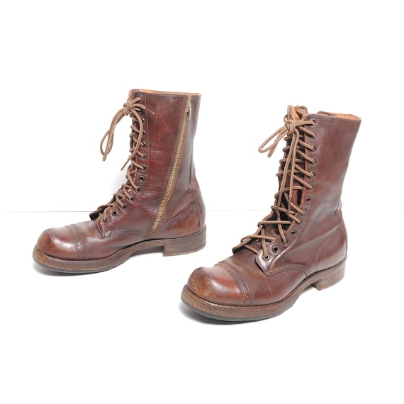Vintage 30s 40s Combat Boots Brown Leather Paratrooper Jump Boots