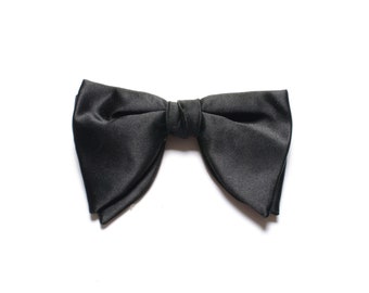 vintage bow tie 70s black silk bowtie clip on 1970 wedding groom menswear vintage neckwear