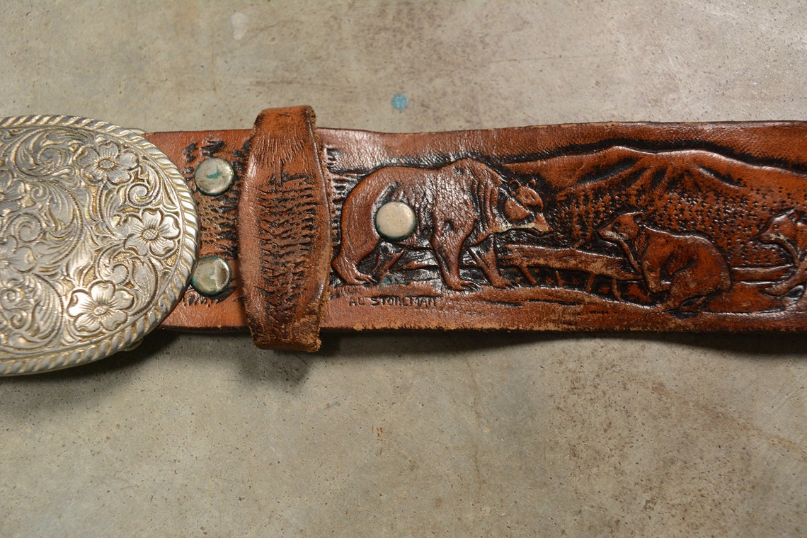 Vintage 50s 60s Al Stohlman belt tooled hand carved signed Etsy