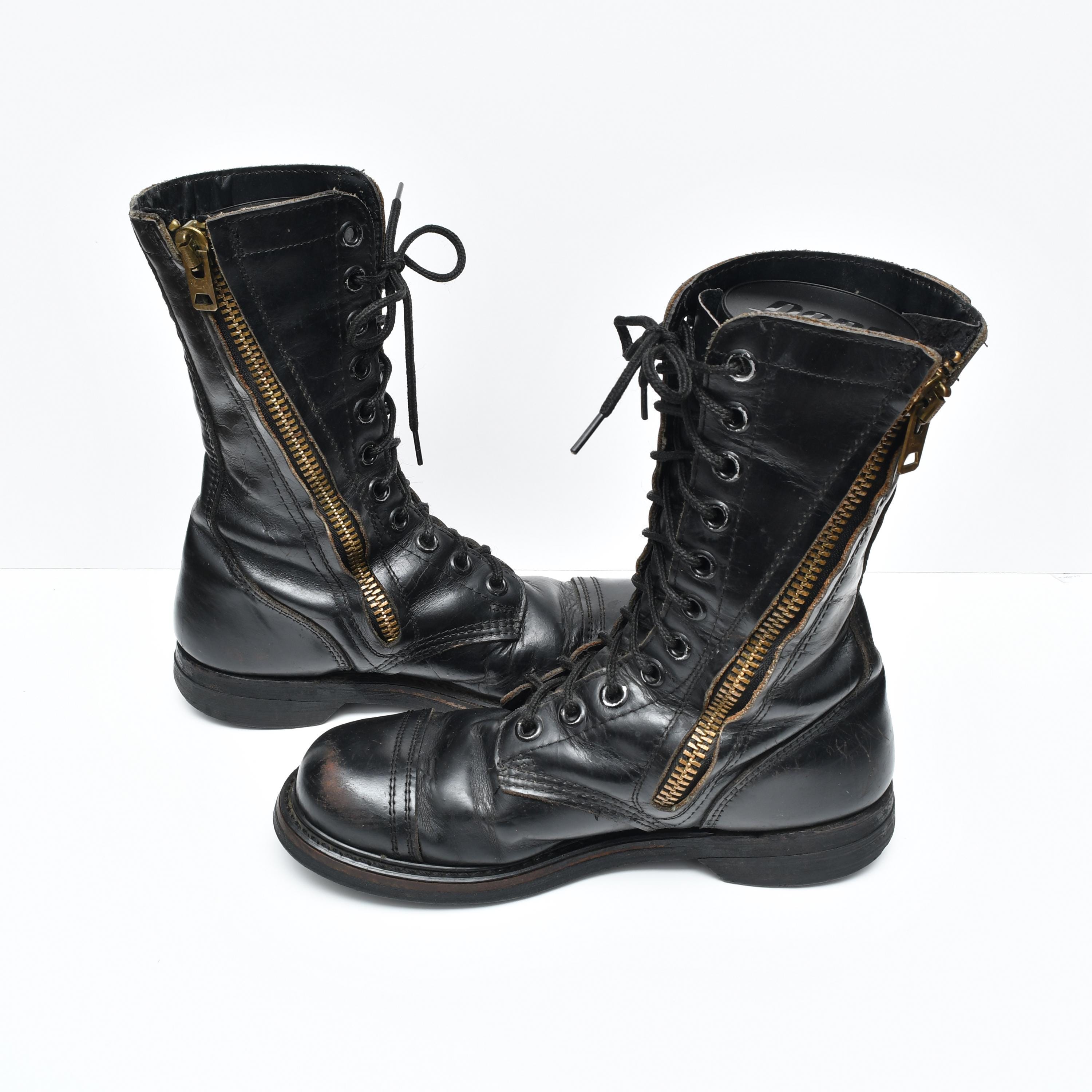 Vintage 70s Combat Boots Paratrooper Jump Work Boots Zipper Side