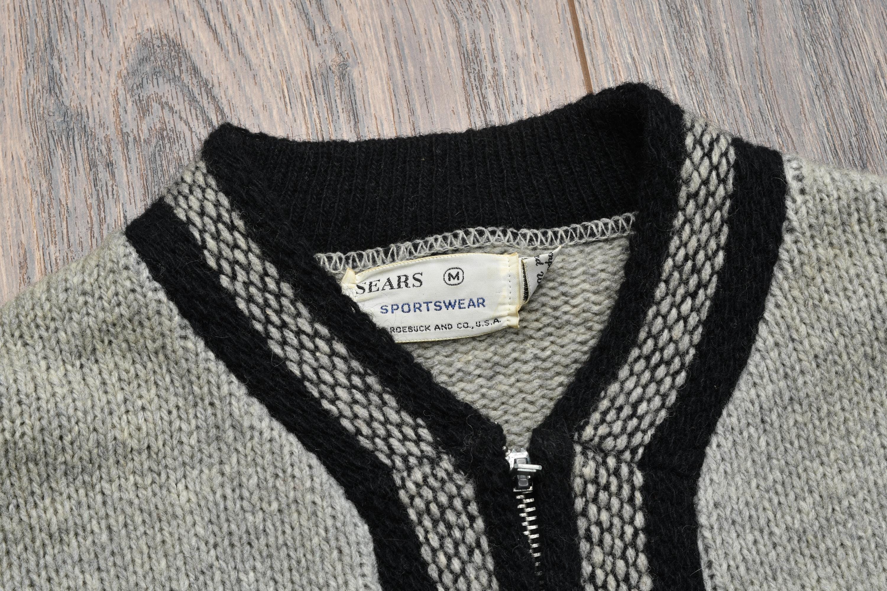 Vintage 60s Cardigan Sears Wool Zip up Sweater 1960 Men Menswear M