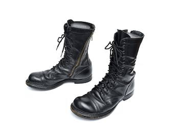 Vintage 50s US Army Issue Combat Boots Black Leather Paratrooper