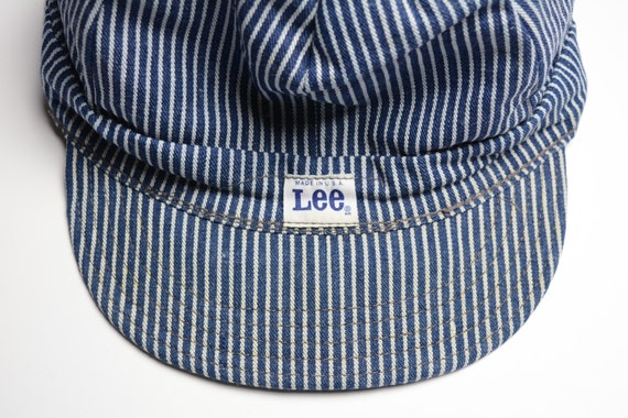 帽子 60s Lee hickory denim work cap vintage Vintage 60s Lee Engineer Hat Industrial Railroad Stripe 1960