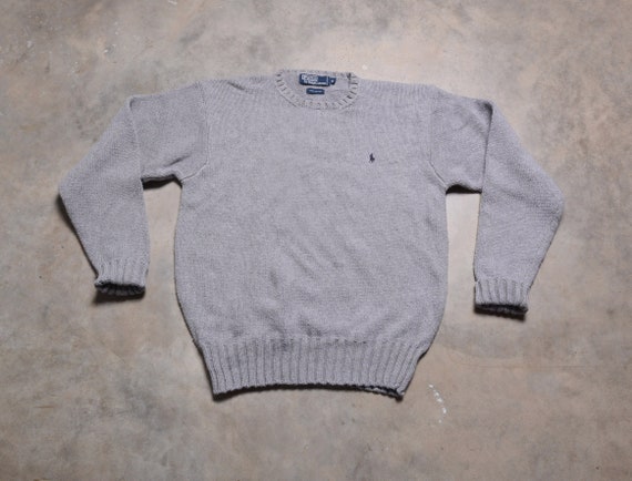 Vintage 80s Polo Ralph Lauren Gray Grey Cotton Sweater Preppy Trad