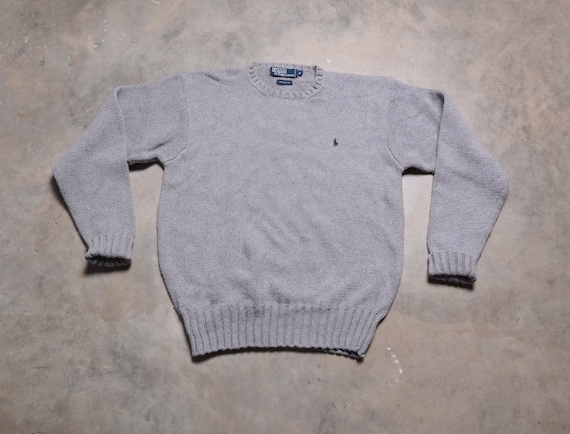 Vintage 80s Polo Ralph Lauren Gray Grey Cotton Sweater Preppy Trad