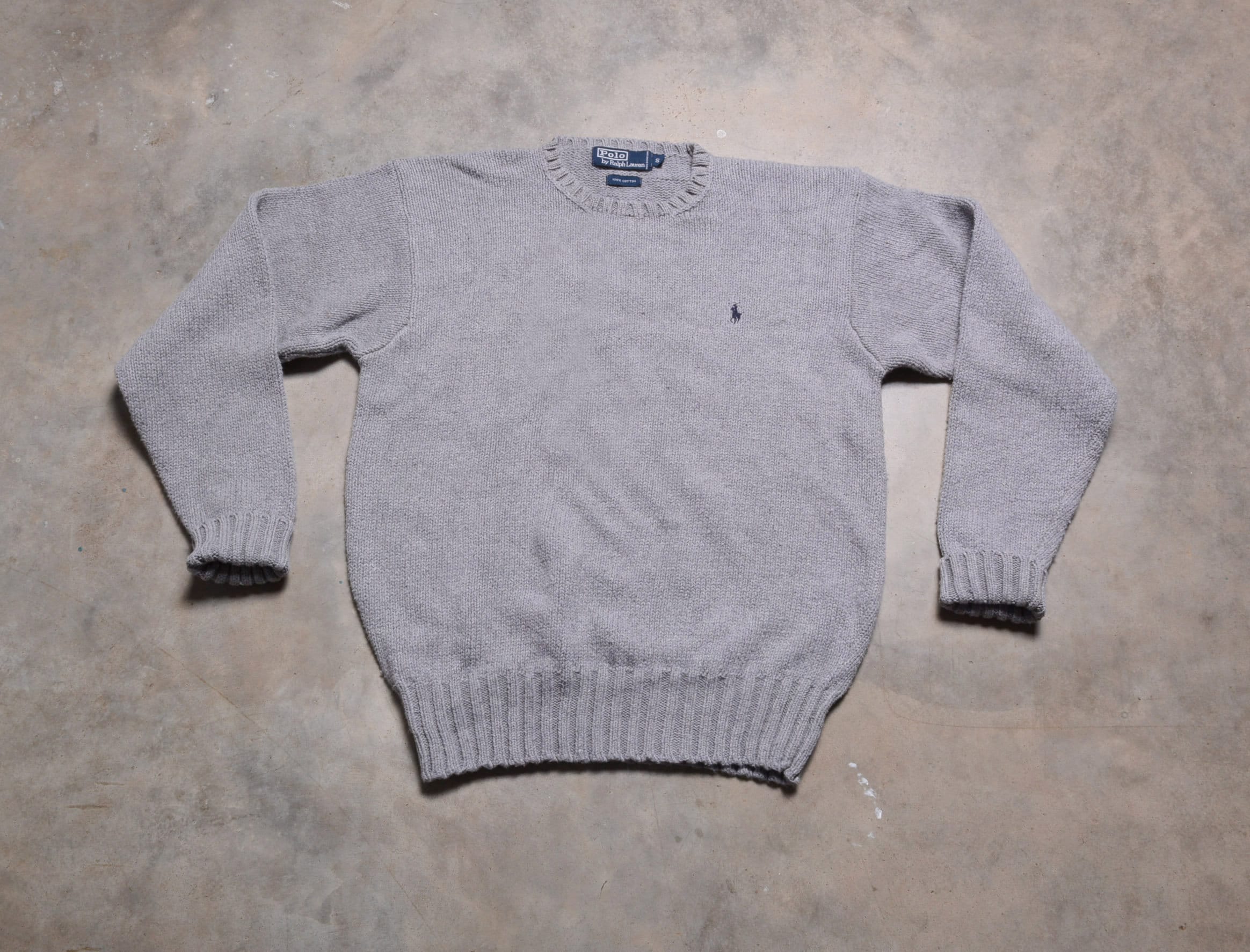 Vintage 80s Polo Ralph Lauren Gray Grey Cotton Sweater Preppy Trad 