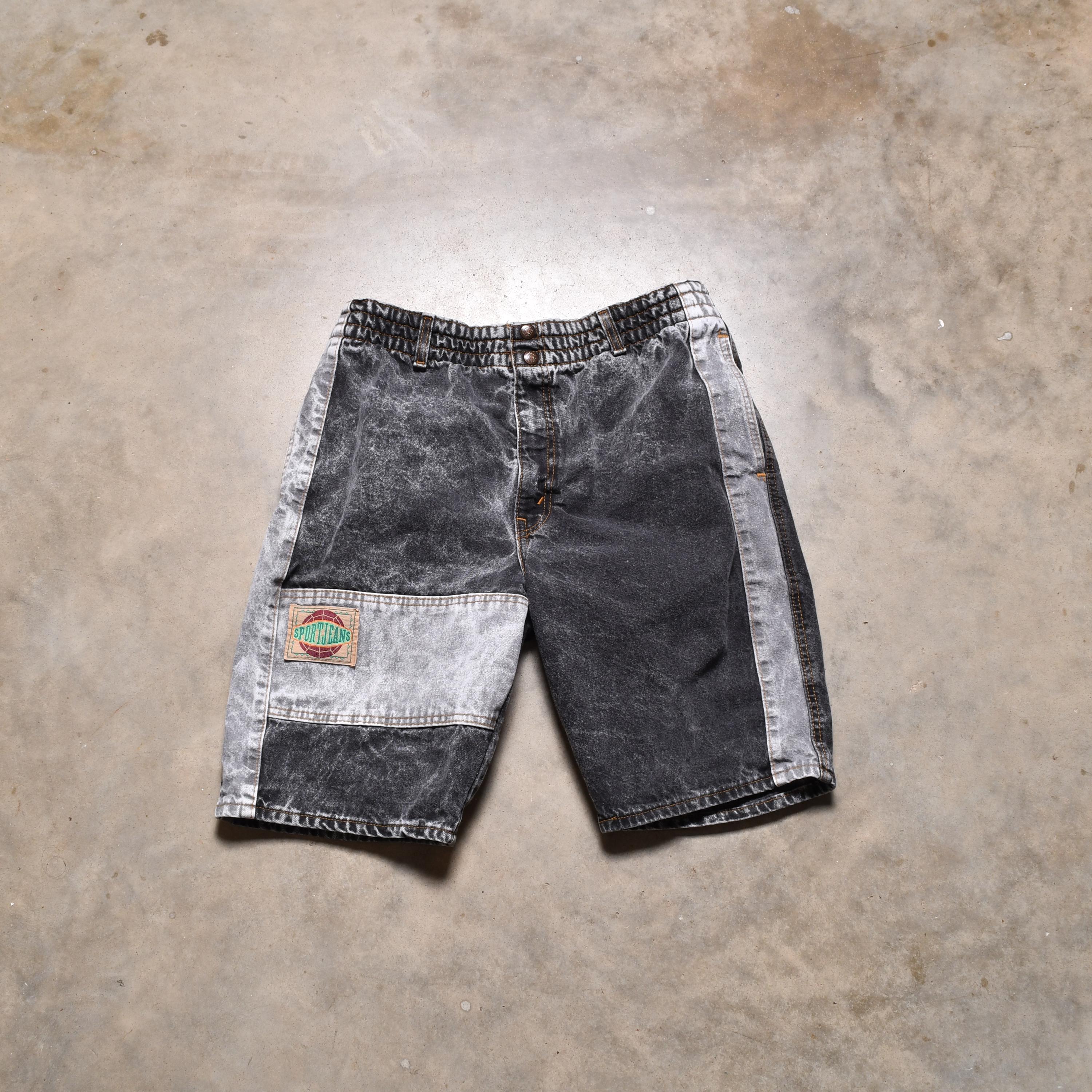 Vintage 80s Jean Shorts Acid Wash Acidwash Black Faded Two-tone