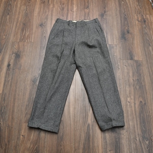 vintage 40s 50s dress pants gray tweed pleat high waist drop loop cuff 34 waist