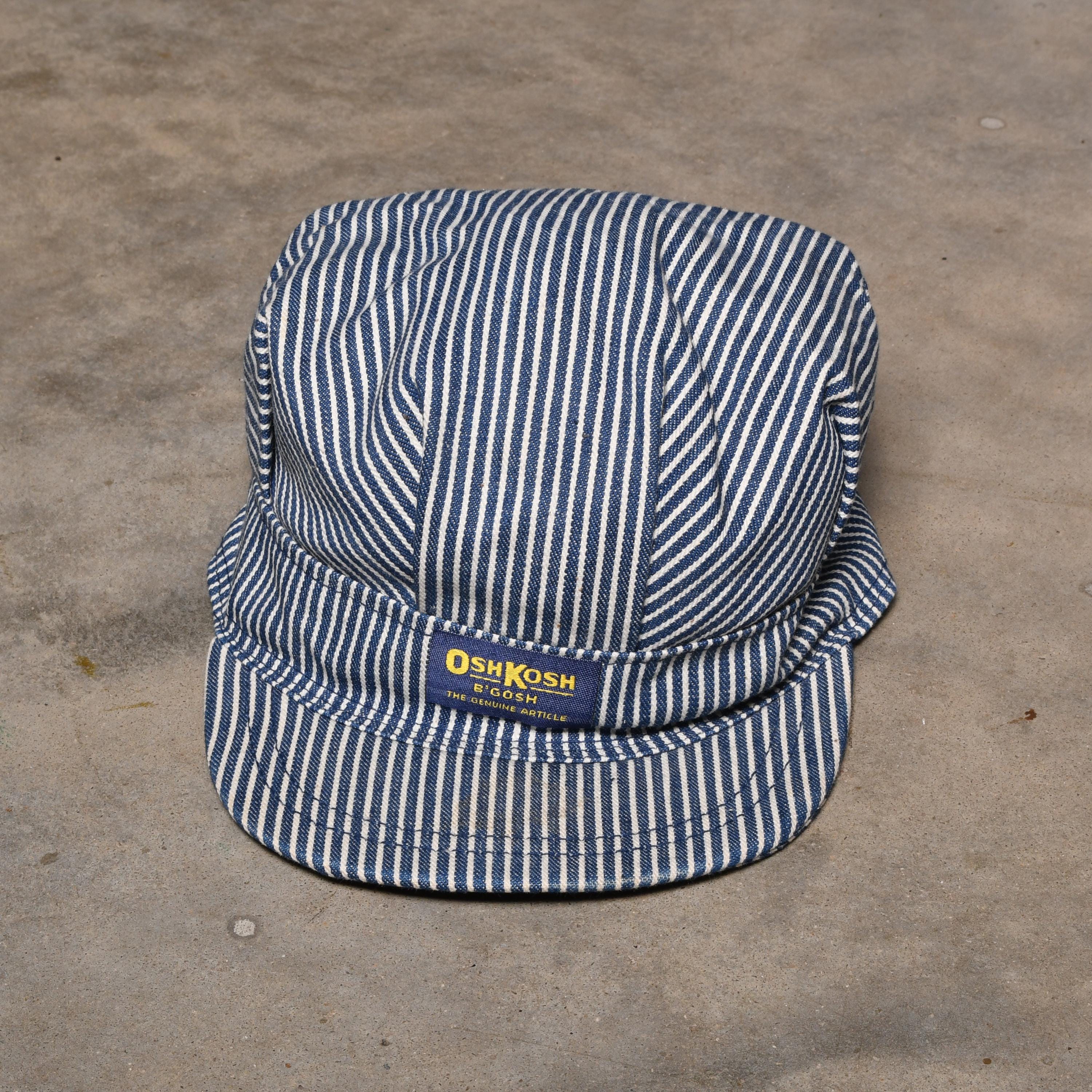 Vintage 80s Oshkosh Engineer Hat Industrial Railroad Stripe