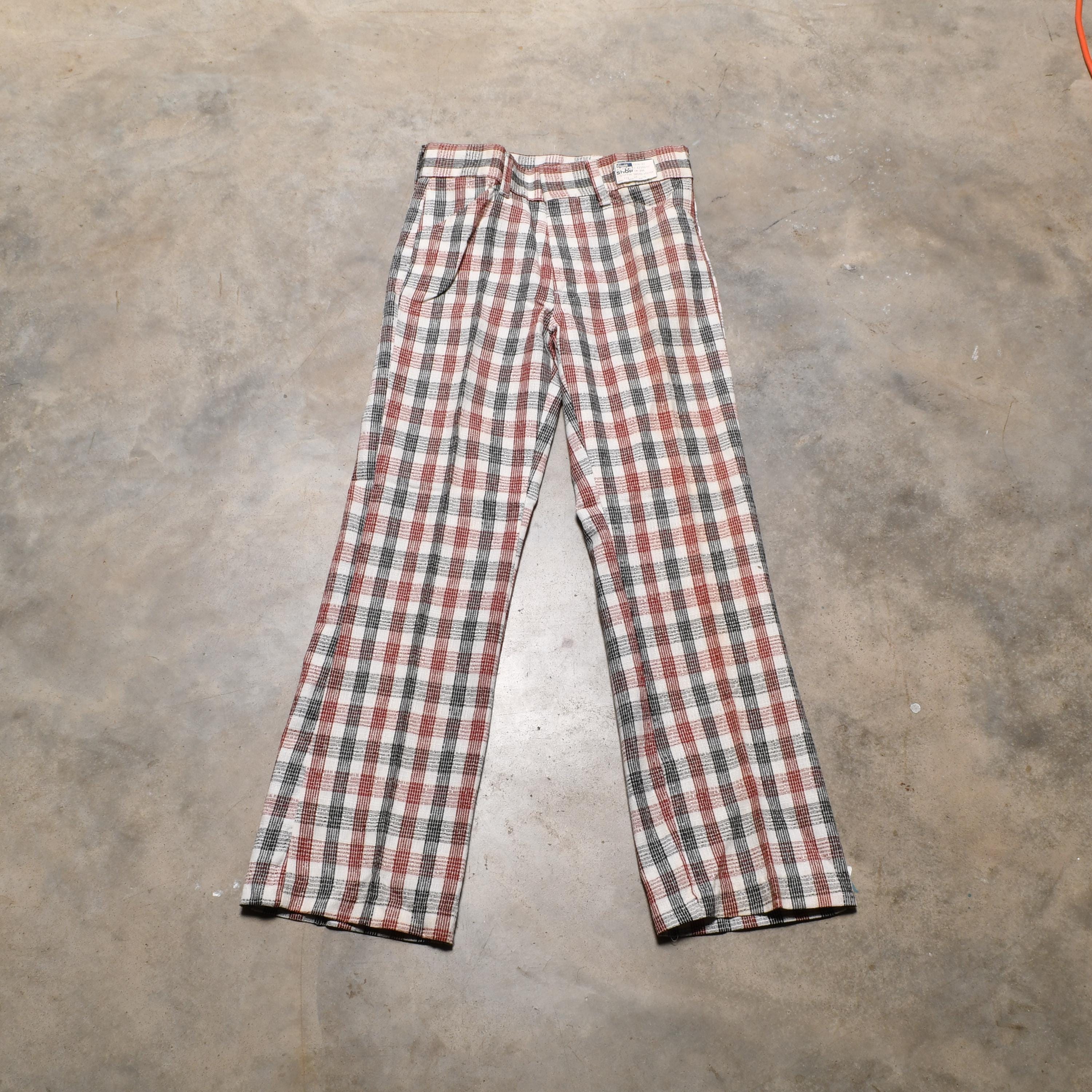 Vintage 70s Flare Leg Plaid Pants Red White Black Check Boy Girl