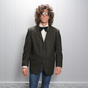 Herren Vintage Sportjacke 60er Tweed Sportmantel 1960 Herrenmode grün braun kariert Blazer dreiknöpfe 3/2 Rollsack geschnitten 41 42