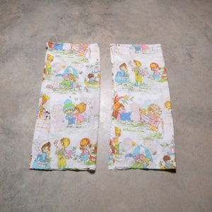 vintage 70s curtains Holly Hobbie Strawberry Shortcake style 1970 home decor girl boy bedroom 4 panels 29x36